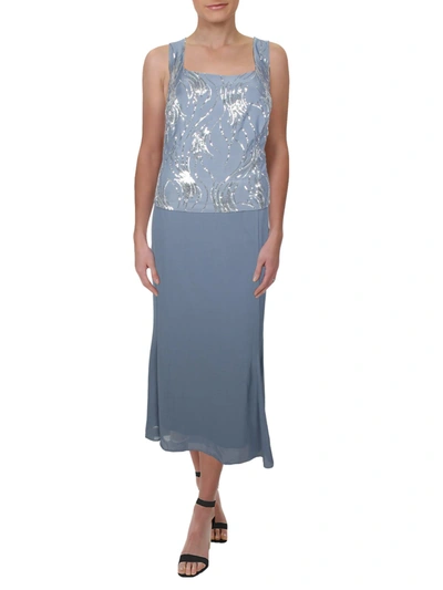 Alex Evenings Plus Womens Jersey Sequined Midi Dress In Blue