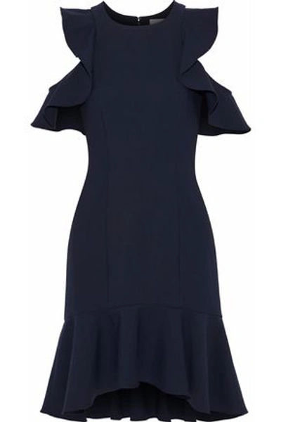 Cinq À Sept Woman Cold-shoulder Ruffle-trimmed Crepe Mini Dress Midnight Blue