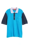 Hugo Boss Straa Oversize Textured Colorblock Pocket Polo In Light Blue