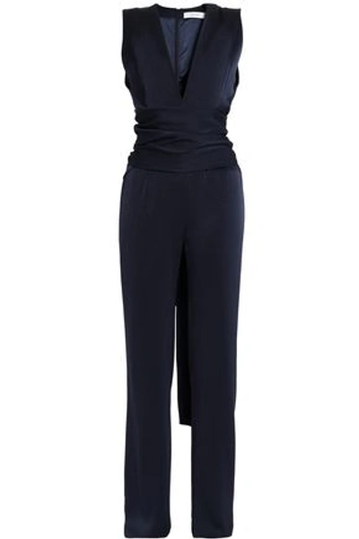 Galvan Woman Tie-back Washed-satin Wrap Jumpsuit Midnight Blue