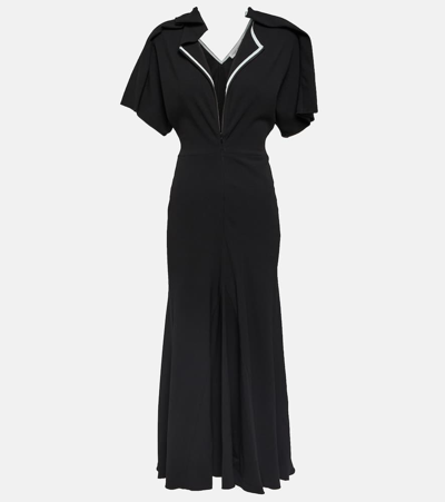 Victoria Beckham Asymmetric Plunge-front Wool-blend Dress In Black