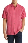 Tommy Bahama Bali Border Floral Jacquard Short Sleeve Silk Button-up Shirt In Fuschia Rose