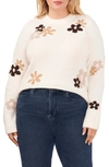 Cece Floral Crewneck Sweater In Antique White