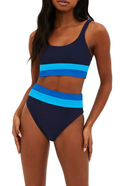 Beach Riot Heidi Colorblock High Waist Bikini Bottoms In Marine