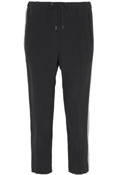 Brunello Cucinelli Cropped Bead-embellished Crepe De Chine Tapered Pants In Black