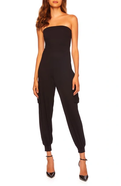 Susana Monaco Strapless Cargo Jumpsuit In Black