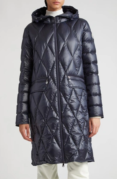 Moncler Serilong Recycled Nylon Long Coat In Blue Navy