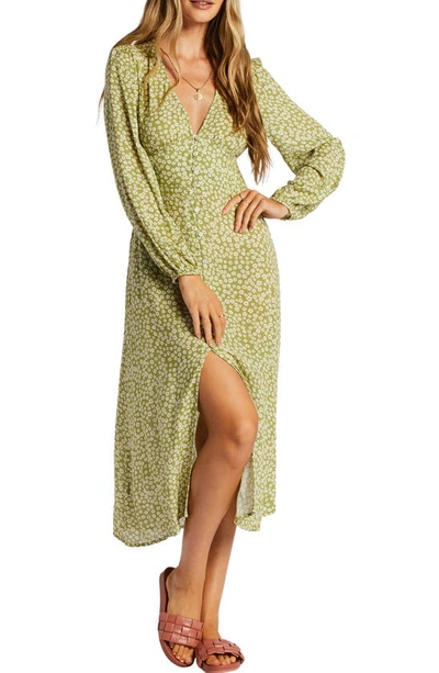 Billabong Cool Nights Floral Long Sleeve Midi Dress In Green Eyes | ModeSens