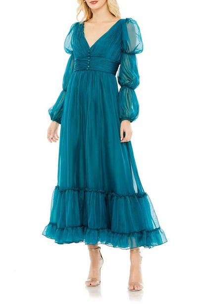 Mac Duggal Ruched Tiered A-line Cocktail Dress In Teal