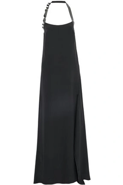 Brunello Cucinelli Woman Bead-embellished Silk-blend Halterneck Gown Charcoal