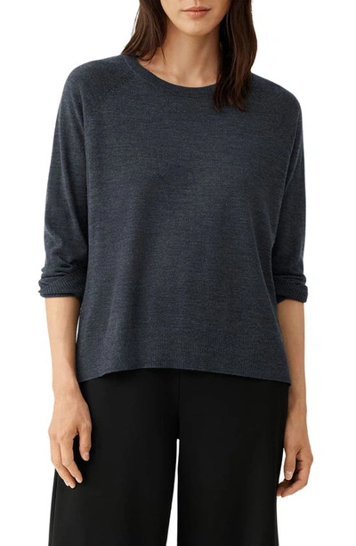 Eileen Fisher Raglan Sleeve Wool Pullover In Charcoal