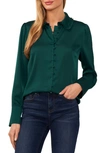 Cece Ruffle Collar Satin Button-up Blouse In Dark Forest