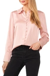 Cece Ruffle Collar Satin Button-up Blouse In Misty Pink