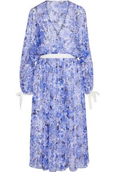 Agnona Woman Wrap-effect Floral-print Silk-georgette Dress Light Blue