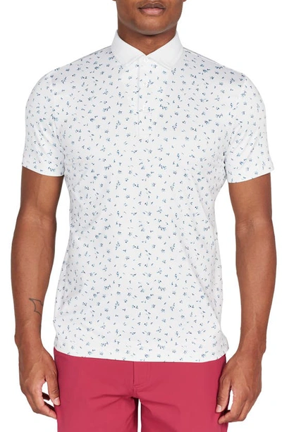 Redvanly Malmo Floral Performance Golf Polo In Bright White