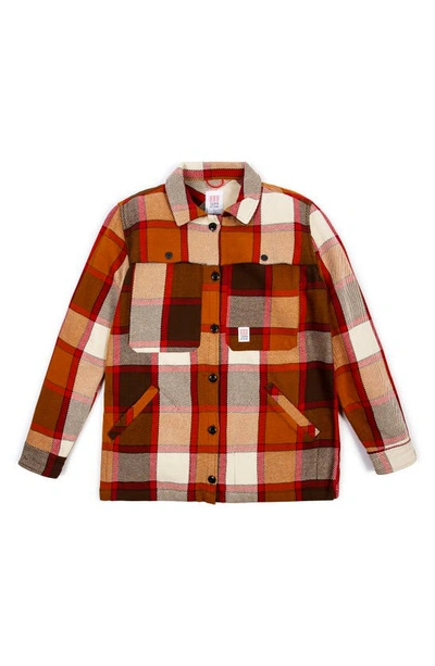 Topo Designs Mountain Oversize Plaid Organic Cotton Shirt Jacket In Brown/ Natural Plaid