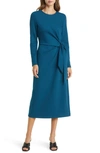 Nordstrom Tie Waist Long Sleeve Knit Midi Dress In Blue Ceramic