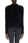 Balenciaga Furry All Over Mock-neck Logo Sweater In Black