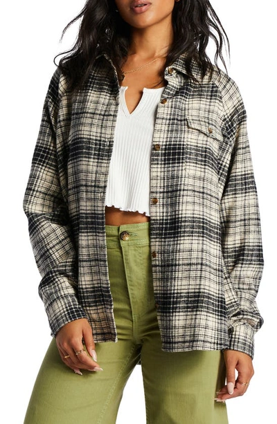 Billabong Best Time Oversize Plaid Cotton Flannel Shirt In Antique White/black