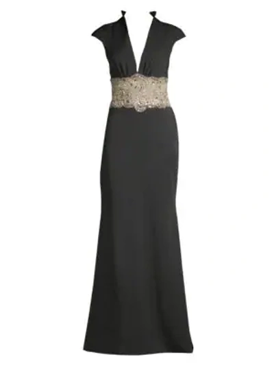 Basix Black Label Sleeveless Sequin-waist Gown In Black Silver