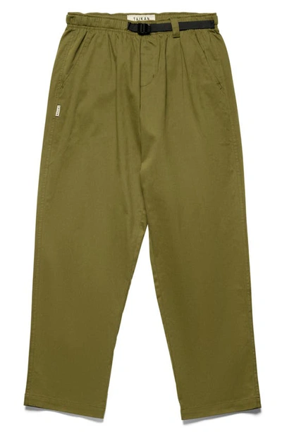 Taikan Chiller Belted Loose Fit Cotton Stretch Twill Pants In Olive Twill