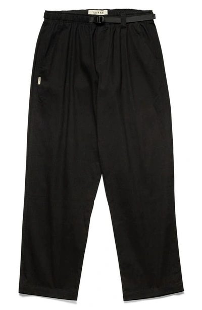 Taikan Chiller Belted Loose Fit Cotton Stretch Twill Pants In Black Twill