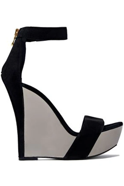 Balmain Woman Suede Wedge Sandals Black