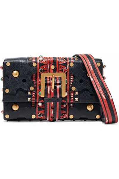 Valentino Garavani Studded Printed Textured-leather Shoulder Bag In Black