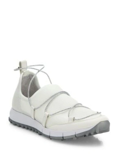 Jimmy Choo Andrea Metallic Mesh Lace-up Sneakers In White