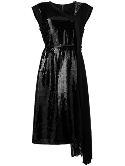 Marc Jacobs Sleeveless Sequined A-line Cocktail Dress W/ Lace In Black