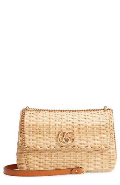 Gucci Small Linea Cestino Glazed Wicker Shoulder Bag - Beige In Naturale/ Cognac