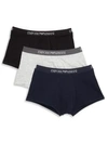 Emporio Armani Pure Cotton 3-pack Trunks In Black Navy Grey Melange