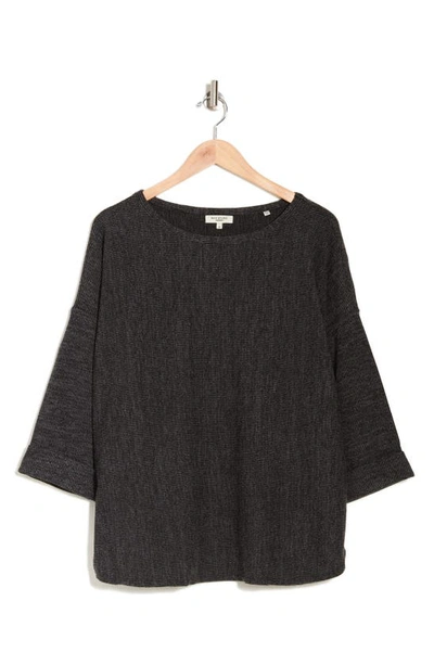 Max Studio Three-quarter Sleeve Rib Top In Chrcl/ Black