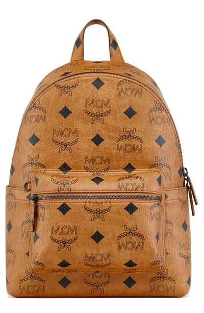 Mcm Medium Stark Maxi Visetos-print Backpack In Cognac