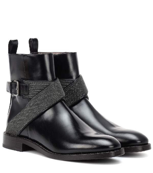 Brunello Cucinelli Leather Ankle Boots In Black Modesens