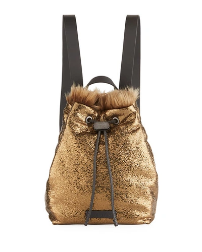 Brunello Cucinelli Broken-glass Effect Backpack With Shearling Fur