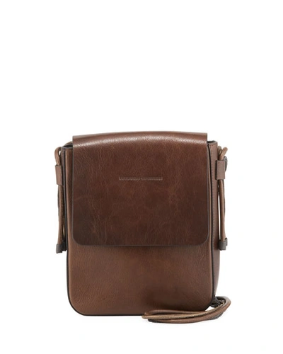 Brunello Cucinelli Goatskin Leather Crossbody Messenger Bag In Dark Brown