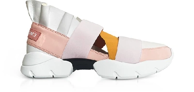 Emilio Pucci Light Pink White And Orange Nylon Ruffle Sneakers