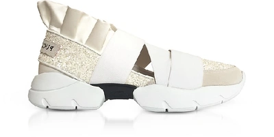 Emilio Pucci White Glitter Nylon Ruffle Sneakers