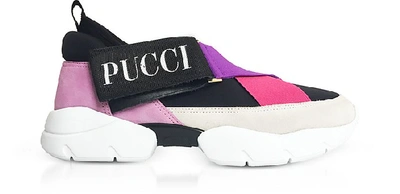 Emilio Pucci Color Block Criss-cross Nylon Sneakers In Black / White