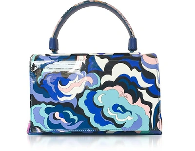 Emilio Pucci Blue Silk And Leather Top Handle Shoulder Bag