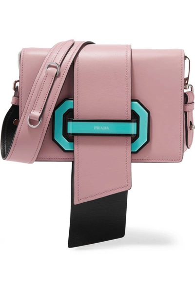 Prada Ribbon Plexi Leather Shoulder Bag In Pink