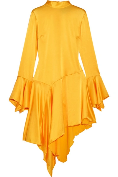 Paper London Rufus Asymmetric Silk-blend Satin Dress In Yellow