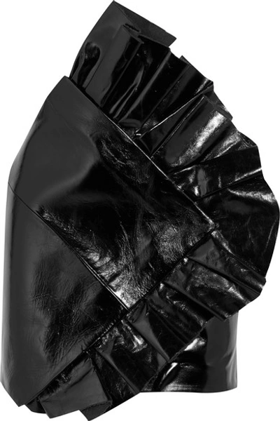 Saint Laurent Ruffled Glossed Textured-leather Mini Skirt In Black