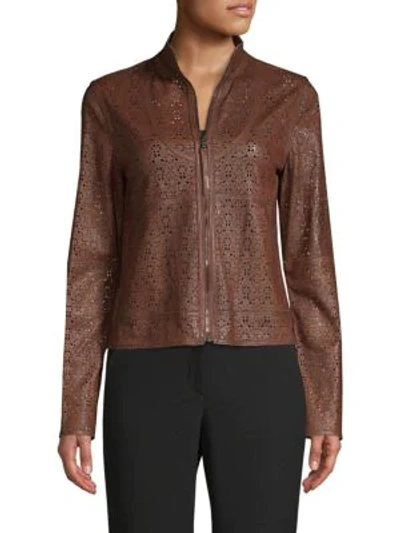 Elie Tahari Highline Laser-cut Leather Topper Jacket In Cocoa