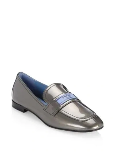 Prada Leather Penny Loafers In Steel