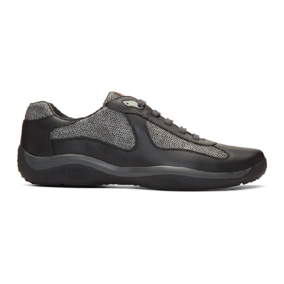 Prada Black Leather And Mesh Sneakers In F0i2l Nero + Palladi