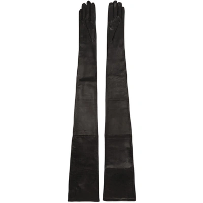 Maison Margiela Black Long Leather Gloves In 900 Black