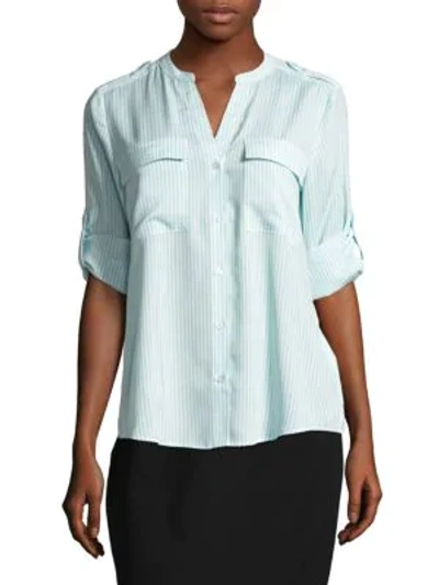 Calvin Klein Printed Button-front Blouse In Sea Blue