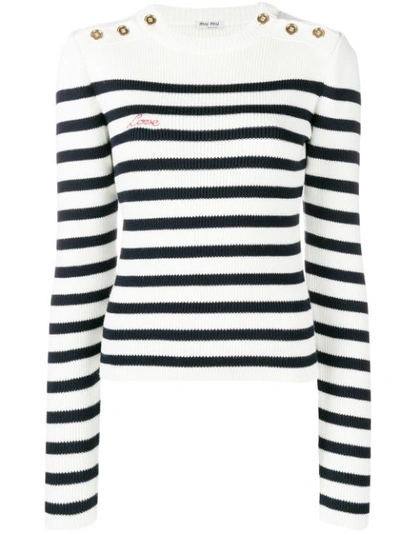 Miu Miu Striped Wool Sweater In White